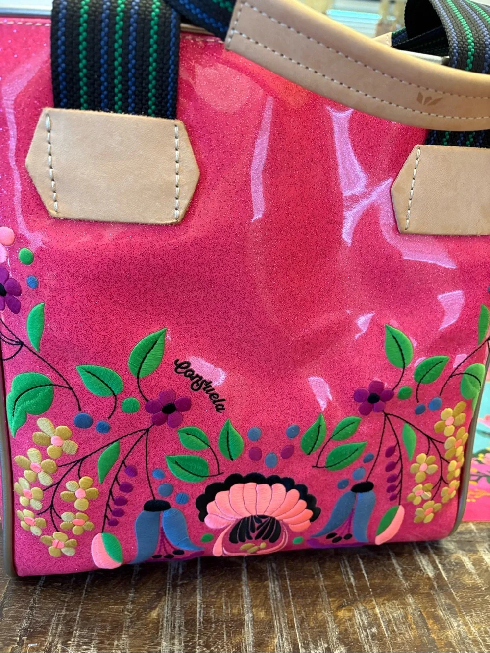 Consuela Ivy Classic Tote in Pink Floral Embroidered